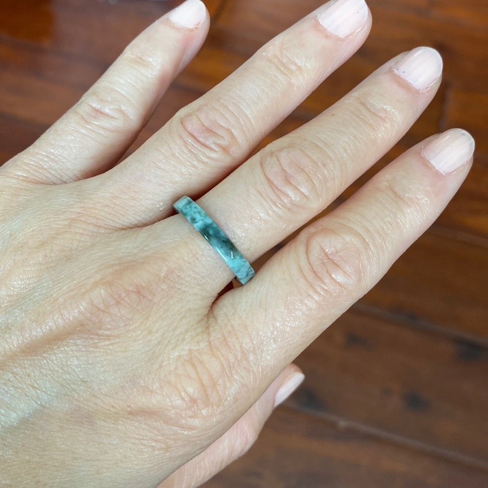 Flat Natural Jade Band Unisex ring Size 6.5 Width 3mm